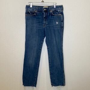We The Free Distressed Denim Jeans Straight Leg Raw Hem Sz 27 Cotton Button Fly